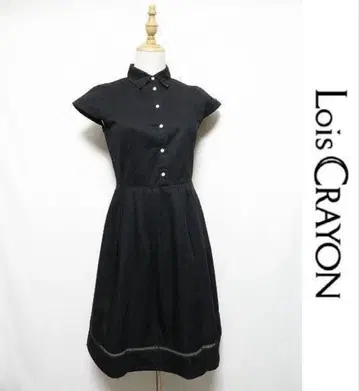 9호 LOIS CRAYON 반팔 블랙 원피스 드레스 무릎 기장 M 블랙