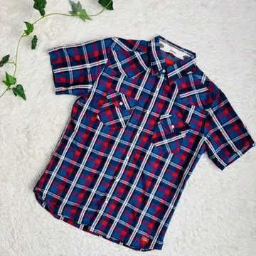 Dickies 체크 무늬 반팔 셔츠 택 와펜