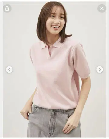 미라 오웬 핑크 5부 소매 피케 셔츠