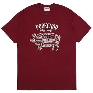 XL PORKCHOP 티셔츠 포크찹 버건디 기무라 타쿠야 착용