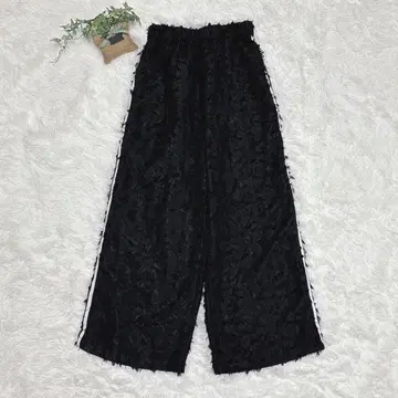 블랙 프린지 와이드 팬츠 사이드 라인 가을/겨울 허리밴딩 M