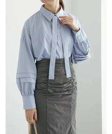 넥타이 부착 펄 버튼 튜닉 셔츠 테치치 미사용 새상품