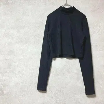 H&M 리브 니트 블랙 긴팔 숏 기장 하이넥 한국 스타일 가을/겨울