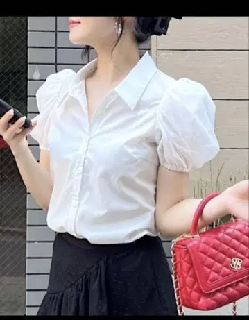 로얄파티 상의 퍼프 슬리브 튤 셔츠 블라우스