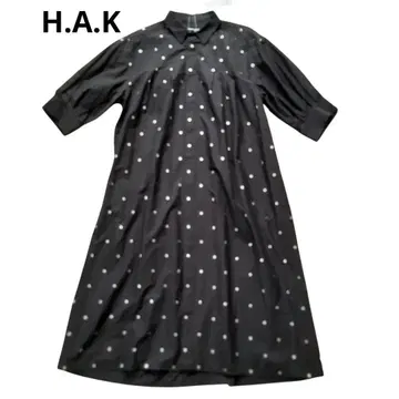 미사용 새상품 H.A.K 하쿠 7부 소매 원피스 검정 도트 얇은 소재 롱