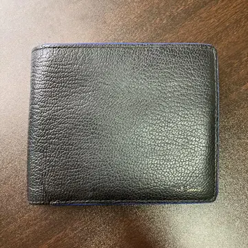 블랙 가죽 반지갑 파란색 스티치
