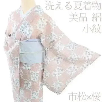 Y1149 새상품급 명주 이치마츠 벚꽃 워셔블 여름 기모노 코몬 단품