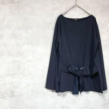 컴사이즈무 긴팔 블라우스 블랙 리본 세레모니 보트넥 리본 봄/여름