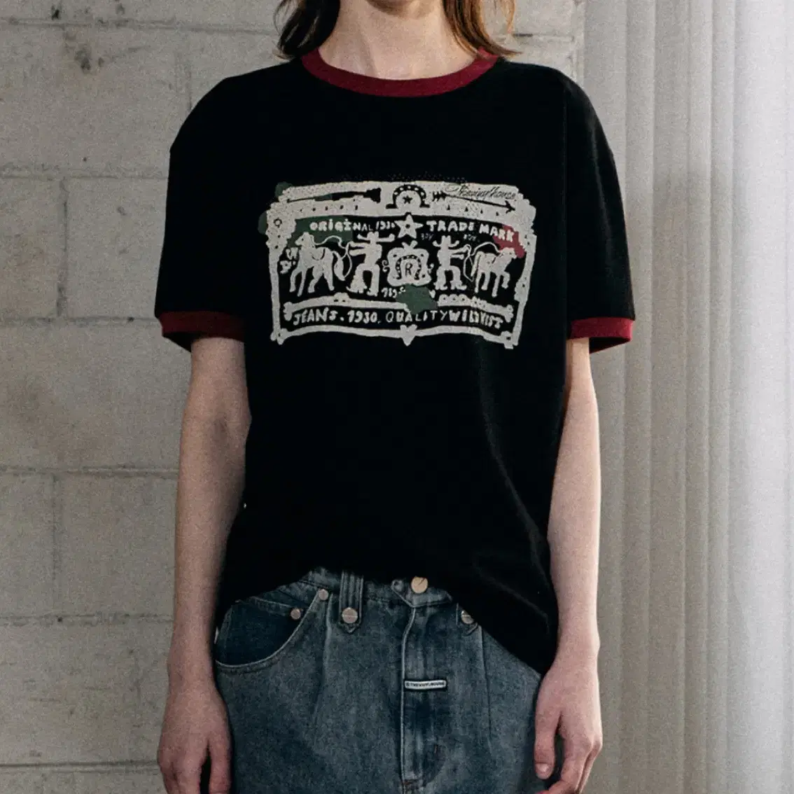 The Vinyl House Cowboy Pictogram Ringer Tee Black S on
