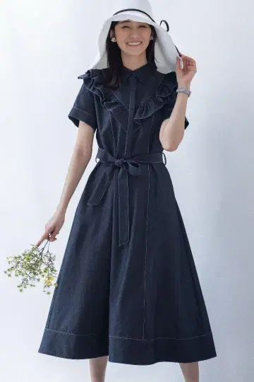 아메노치하레 Machine-washable 데님 라이크 원피스 미사용