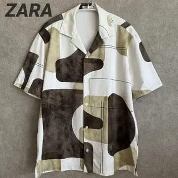 [ ZARA ] 스트레치 셔츠 프린트 올 패턴 셔츠 반팔 셔츠 S
