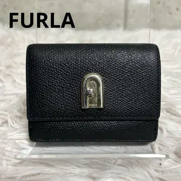 훌라 FURLA 3단 접이식 지갑 주름 가죽 블랙