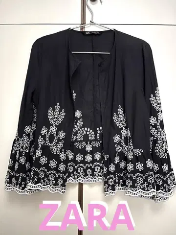 ZARA 네이비 자수 7부 소매 겉옷