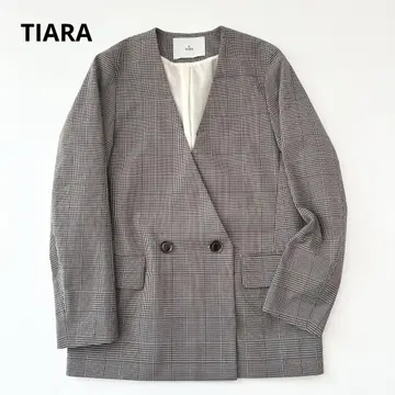 티아라 멜로즈 건클럽 체크 노카라 자켓 F