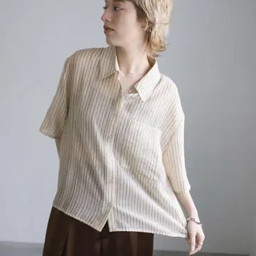 select MOCA 시어 스트라이프 숏 셔츠