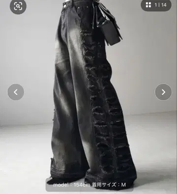 meemselect 헤비 크러쉬 사이드 데미지 블랙 빈티지 데님 XL