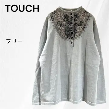 TOUCH 비쥬 장식 울 니트 긴팔 티셔츠 이탈리아 실 F 스카이블루