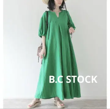 완판템 B.C STOCK 린넨 레이온 퍼프 원피스 그린