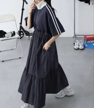 모노마트 하프 지퍼 사이드 라인 이소재 트랙 원피스 여성용