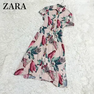ZARA 린넨 코튼 롱 원피스 올 패턴 꽃무늬 반팔