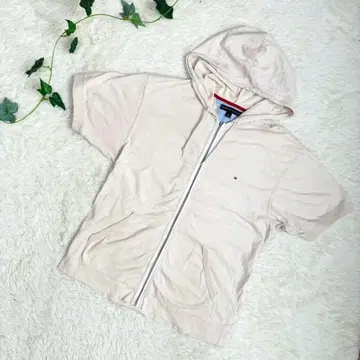 TOMMY HILFIGER 후드 반팔 자수 포인트 후드티 M