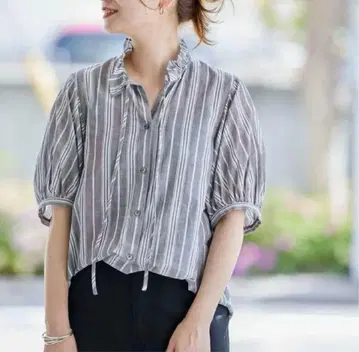 저널 면 보일 프릴 옷깃 블라우스