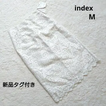 택 포함 새상품 index 화이트 전체 레이스 타이트 미디 스커트 M