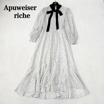 새상품급 아푸와이저 리셰 밑단 레이어드 도트 원피스 보타이 A라인