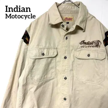 Indian Motorcycle 바이커 워크 셔츠 M 자수 로고
