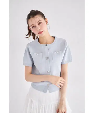 tocco closet 비쥬 모듬 버튼 반팔 가디건