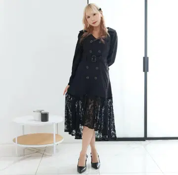 유메텐보 트렌치 원피스 레이스 원피스 피쉬테일 지뢰계