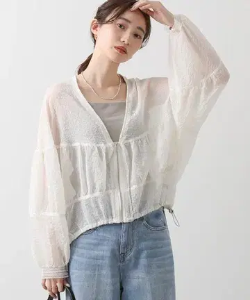 정가 12,980엔 새상품 그레디 브릴리언트 시어 셔링 V넥 블루종