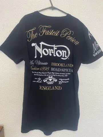 Norton 자수 백 프린트 티셔츠 XL 블랙