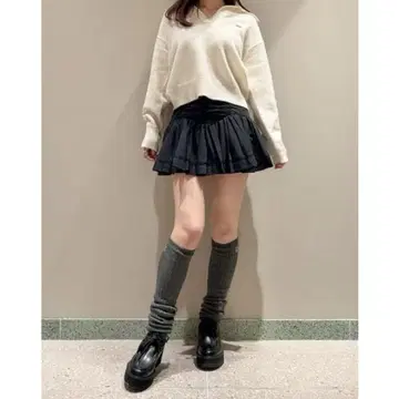 SNIDEL 코튼 라이크 프릴 스커트 숏 팬츠 블랙 0 사이즈