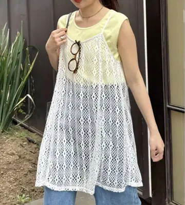 차오패닉 티피 패턴 모듬 멀티 웨이 캐미 튜닉 화이트