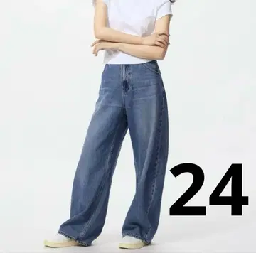 [완판템] 유니클로 UNIQLO 배기 커브 청바지 24 기장 짧음