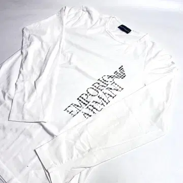 EMPORIO ARMANI 화이트 로고 남성용 긴팔 티셔츠 롱티