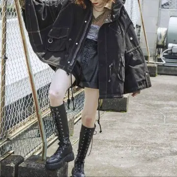 가격 인하 [jouetie] 쥬에티 복각 오버 판초 후드 부착 락