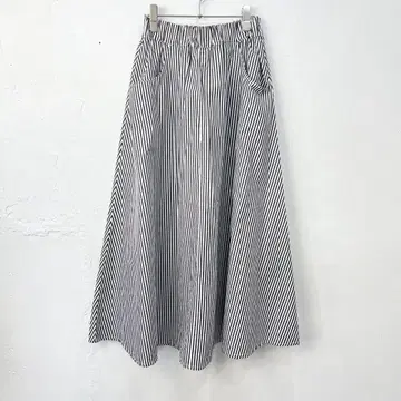 Y87) NARU 런던 스트라이프 노포 스커트 (9부) 블랙