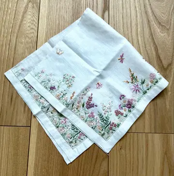 [미사용품] 와코 WAKO 꽃무늬 손자수 손수건 약 44cm