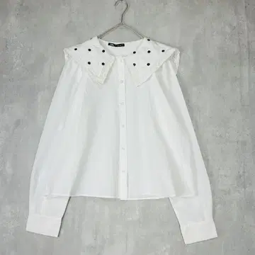 ZARA 세일러 칼라풍 빅 칼라 퀼팅 긴팔 셔츠 화이트 꽃