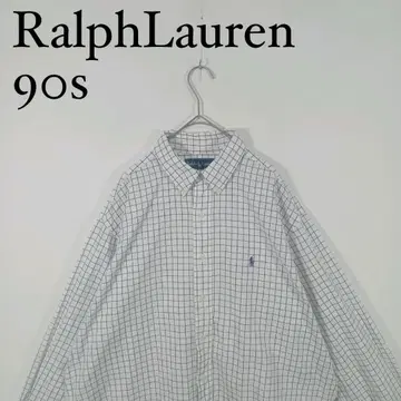 90년대 Ralph Lauren 체크 무늬 버튼 다운 셔츠 화이트 L