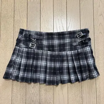 즉시 발송 가능 그레이 계열 체크 플리츠 스커트 벨트 포함