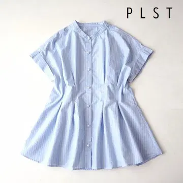 플라스테 PLST 펄 버튼 스트라이프 페플럼 블라우스 S