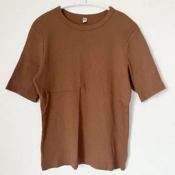 UNIQLO 유니클로 리브 티셔츠 리브 T셔츠 5부 소매 브라운 XL
