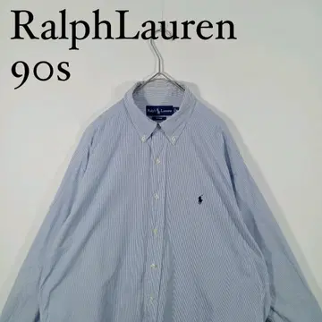 90년대 Ralph Lauren 버튼다운 셔츠 라이트 블루 스트라이프 M