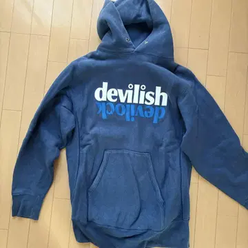 2000년대 초 Devilock 로고 프린트 후드티 L 네이비