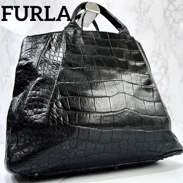 A4 수납 FURLA 악어 엠보싱 토트백 블랙