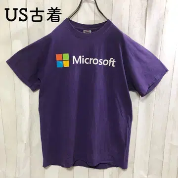 US 구제 티셔츠 기업 마이크로소프트 로고 보라색