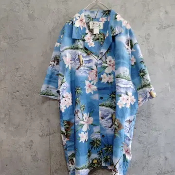 KY'S 알로하 셔츠 블루 보타니컬 코튼 1 하와이 usa XL